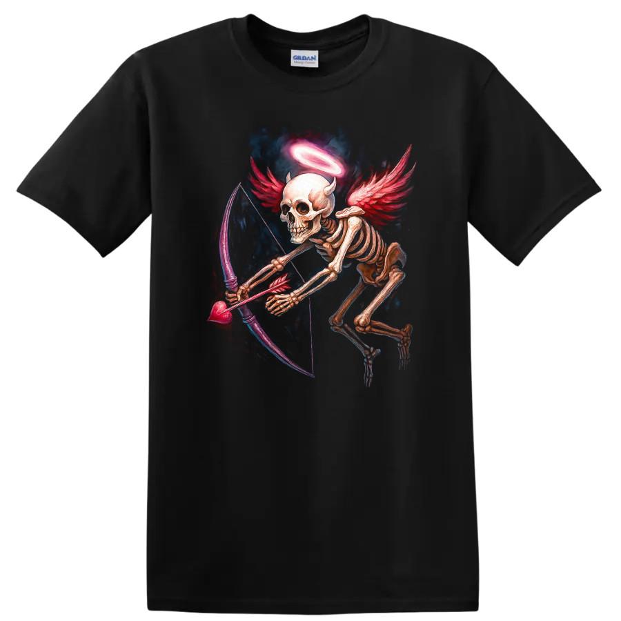 Skeleton Cupid T Shirt with Angel Wings Shooting Heart Arrow Tee