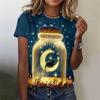 Women's T-shirt Casual 3D Printed Top Night Cat Cartoon T-shirt T-shirt