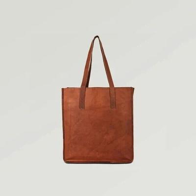 14 BY 14 Inch Large Goat Leather Shoulder Bag Tote Shopping Brown Women's