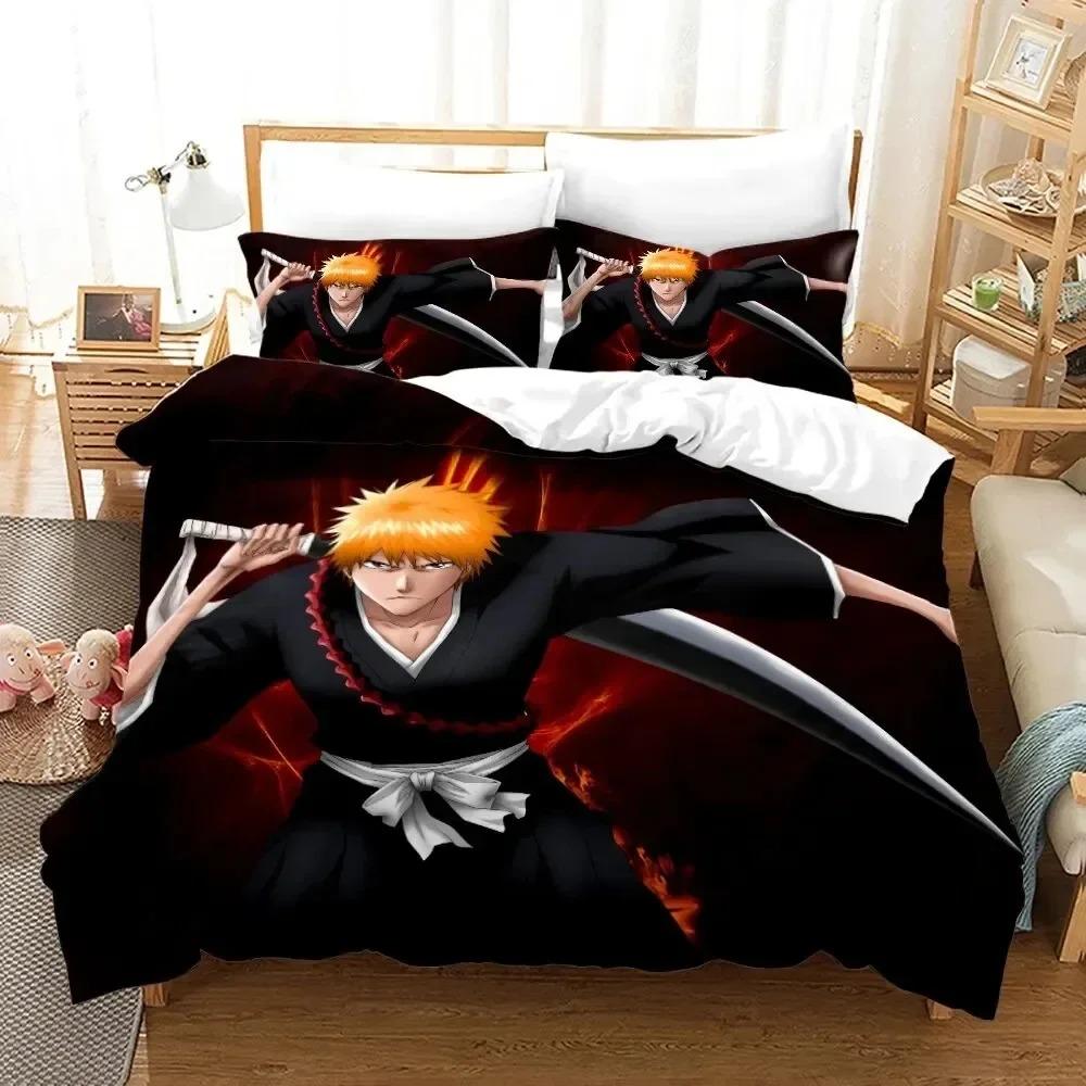 Anime Bleach Kurosaki Ichigo Beding Set Bedrom Soft Modern Bedspreads Comefortable Children Kids Soft Duvet Cover Comfortable Quilt Cover And