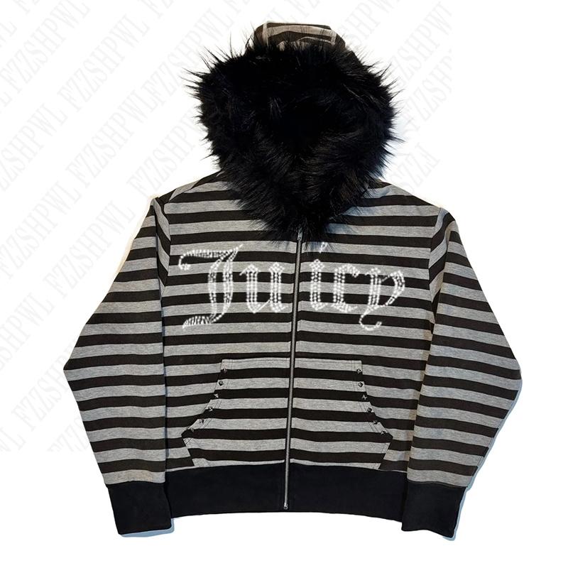 Harajuku Y2k Millennial Hottie Amerikanischer Retro Pelzkragen Patchwork Hoodie Reißverschluss Hoodie Damen Herbst/Winter Hip Hop Reißverschlussjacke