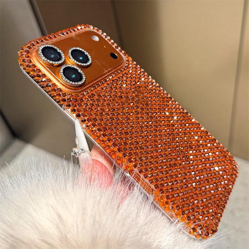 Popular Orange Glitter Rhinestone Bling Phone Case For iPhone 17 Pro Max Air 11 12 13 14 15 16 ProMax Shining Back Cover