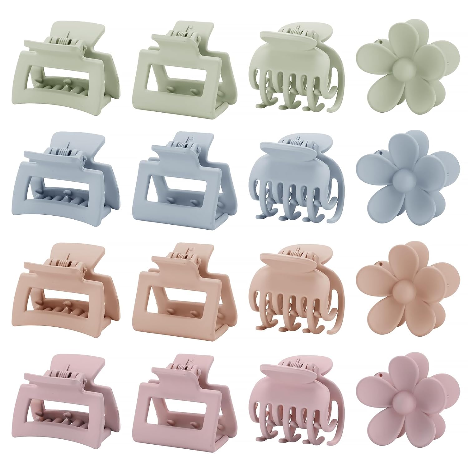 

16 PCS Small Claw Clips for Thin Medium Thick Hair, 4 Shapes Small Hair Clips, Cute Flower Claw Clips for Women Girls, Mini Hair