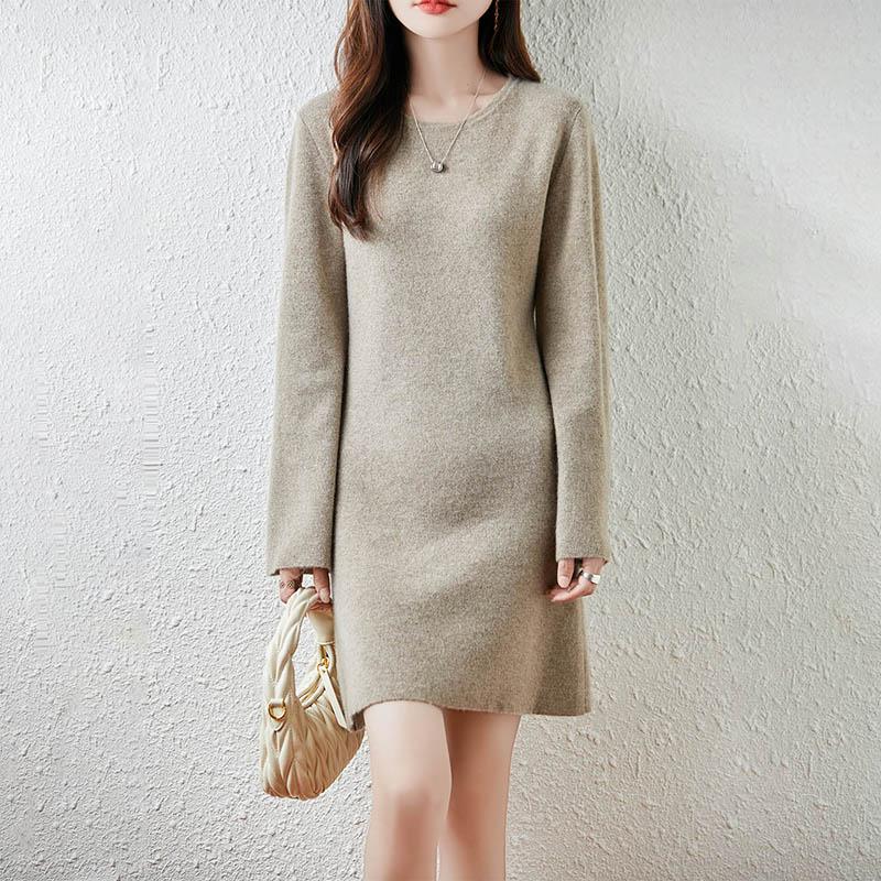 

Женское платье-свитер 100% шерсть TIDENOVEL с круглым вырезом вязаный длинный пуловер зимние джемперы шерстяное длинное платье женское XL верблюд