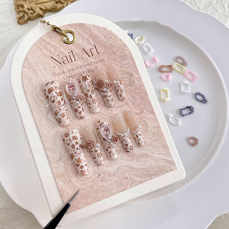 50Pcs Nail Art Frames Shapes Designs Diy Resin Charms For 3D Nail Accessories Hollow Nail Art Gems Stones Frames