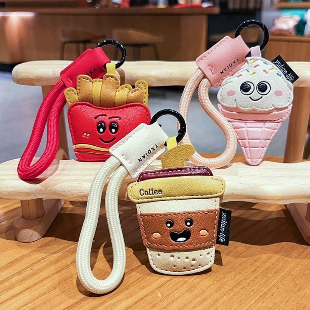 Funny Coffee Cup Shape Keychain Cartoon Car Key Ring Ice Cream Pendant  Bag Key Decor
