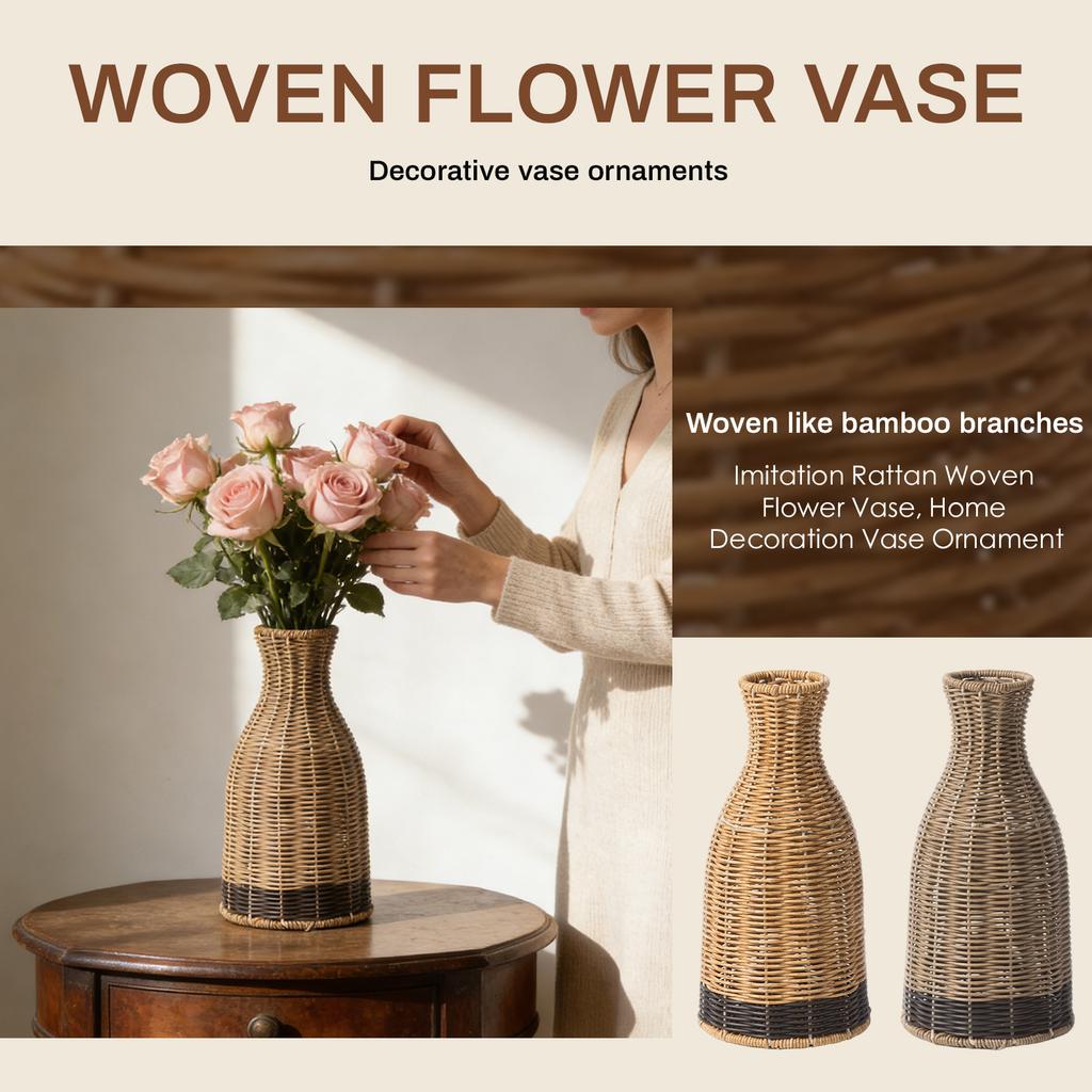 Imitation Rattan Woven Flower Vase, Home Decoration Vase Ornament