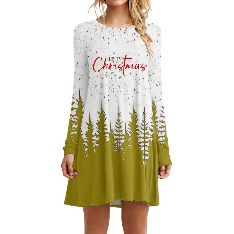 Fashion Christmas Tree Pattern Women Mini Dresses Autumn Winter Long Sleeve 3d Print