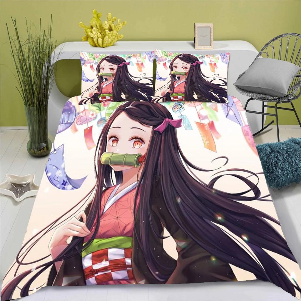 Demon Slayer Kimetsu No Yaiba Cartoon Quilt Cover Breathable Bedding Custom Home Baby Bedroom Comforter Boys