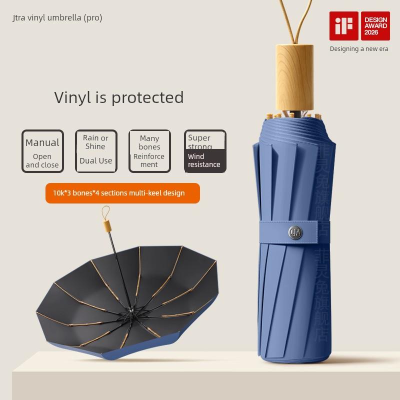 120-Rib Folding Manual Umbrella, Enlarged, Thickened, Reinforced, Men's Sunshade Umbrella, Sun Protection Umbrella, Dual-Use for Sun and Rain