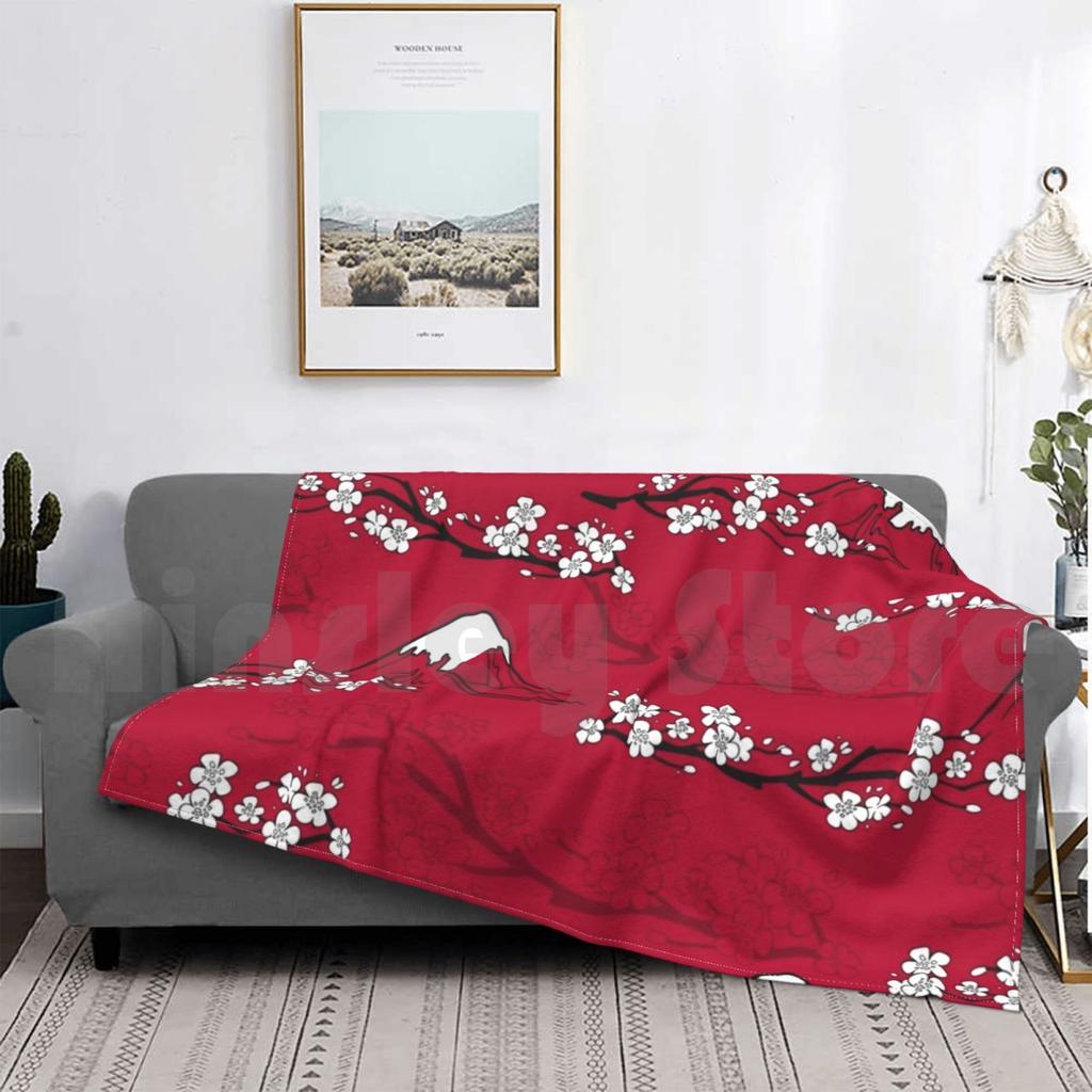 Red Japanese Cherry Blossom Pattern Blanket For Sofa Bed Travel Pattern Texture Chic Abstract Japan Japanese