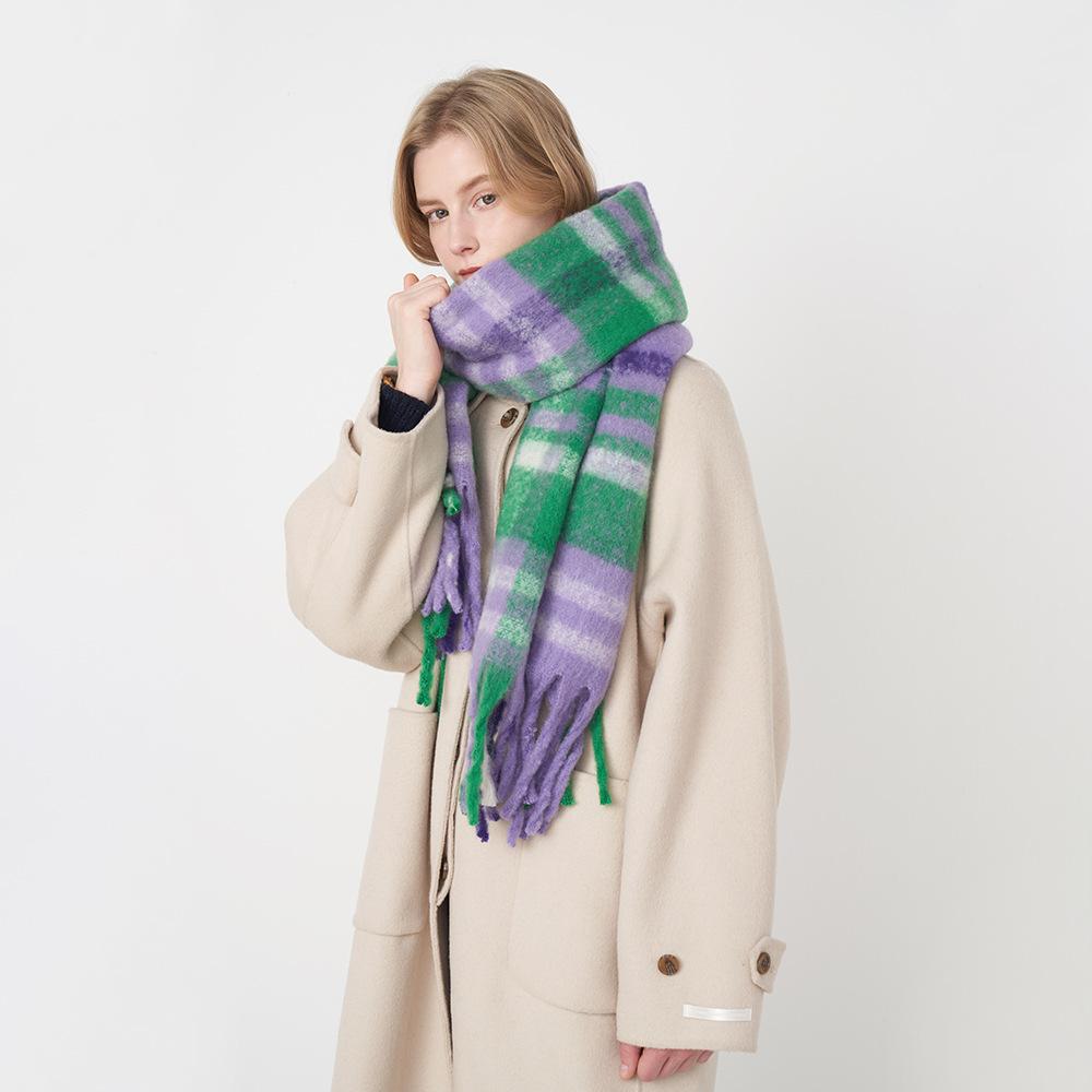 Autumn And Winter Soft And Warm Imitation Cashmere Plaid Tassel Women Mohair Scarf Scarf Shawl