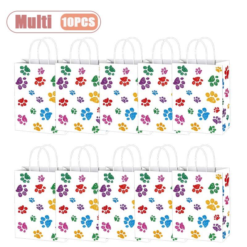

Animal Paw Print Gift Bags White Kraft Paper Shopping Bags with Handles Cute Cartoon Party Favor Bags for Birthday Wedding 22x16x8cm