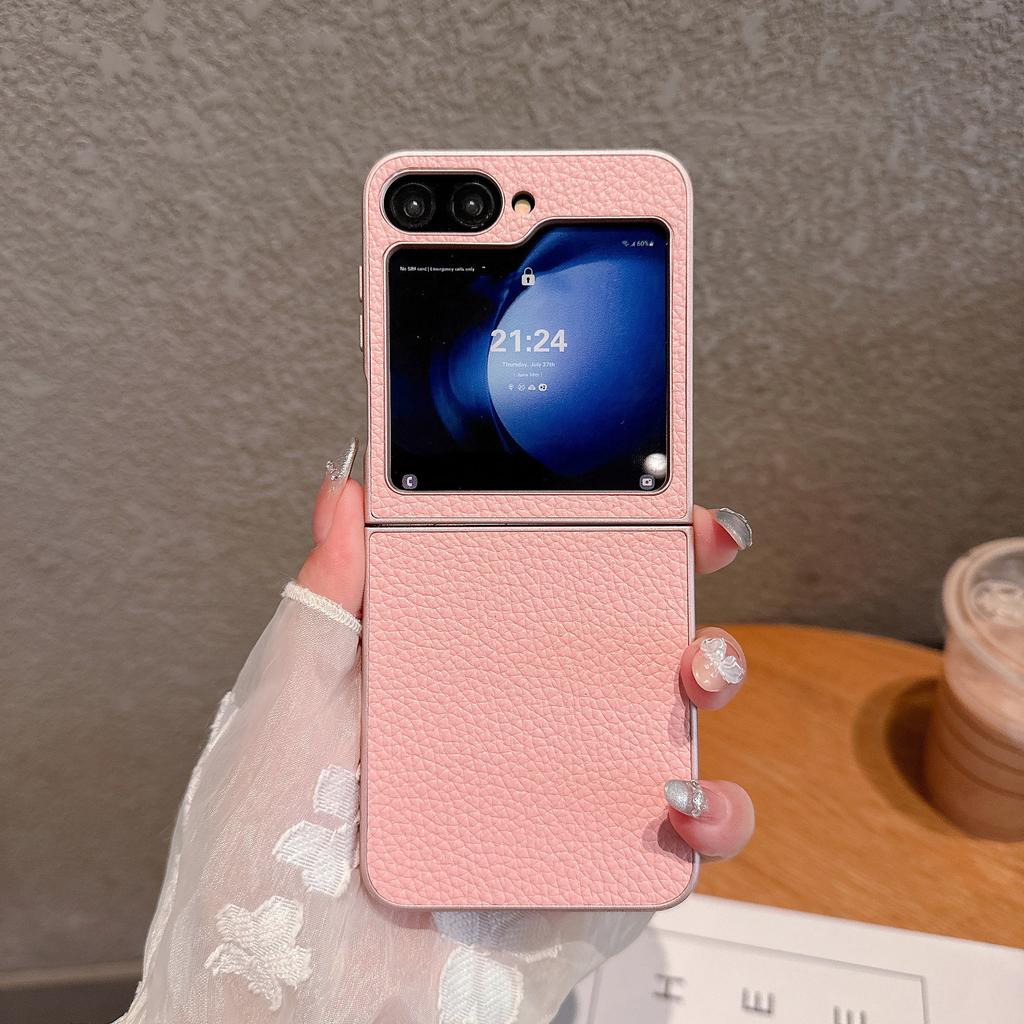 Suitable for Samsung Z Flip7 Mobile Phone Case Z Flip4 5 6 Metal Paint Lychee Leather Pattern Folding Protective Cover