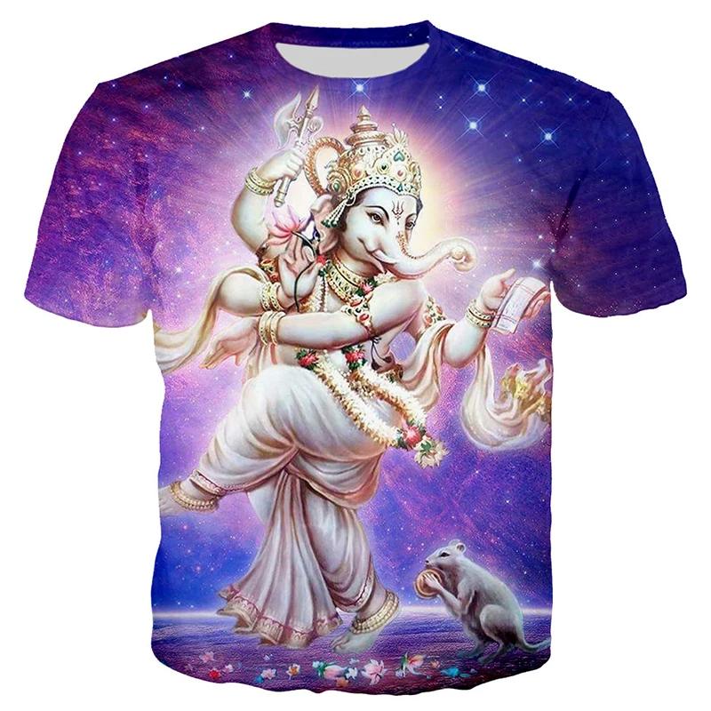 Summer Round Neck 3D Hindu Deities Graphic Print Top Fashionable Casual Short Sleeved Men's and Women's Unisex T-shirts