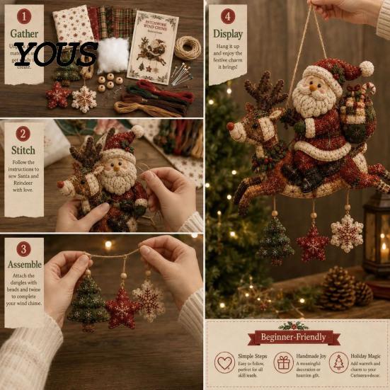 Bastelsets für Erwachsene DIY Patchwork-Weihnachts-Windspiel-Set, Handgemachtes Patchwork-Stoff-Nähbasteln Feiertags-Kunstbedarf Erwachsene, Winter-Saisonal