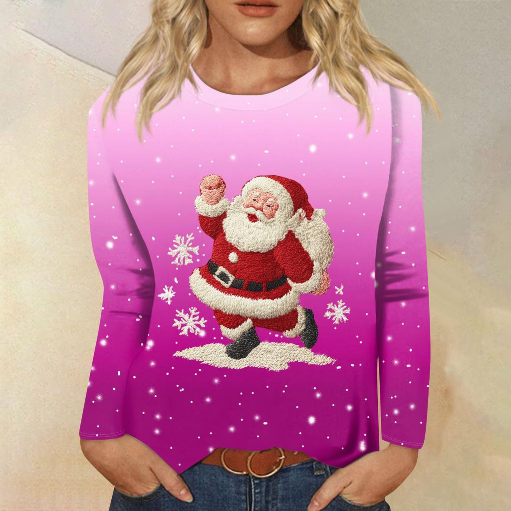 Women's Loose Comfortable Casual Fashion Round Neck Christmas Print Long Sleeve Hoodie