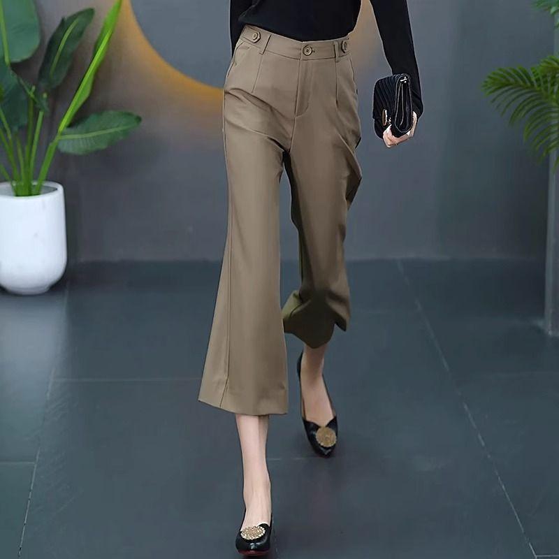New Women Summer Fashion Minimalist High Waist Wide Leg Suit Pants Office Lady Business Casual Elegant Straight Cropped Trousers
