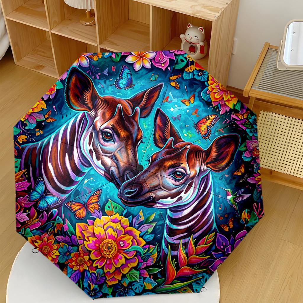 Colorful Wildlife Garden Compact Travel Automatic Umbrella With 8Rib Foldable Design Allseason Use Stylish Accessory Wedding Party Gift T55