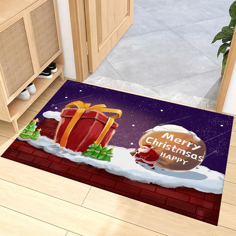 Christmas Santa Carpet Mat Rug Tree Home Decoration Festive Entryway Decor Floor with Snowman Reindeer Merry Christmas Design