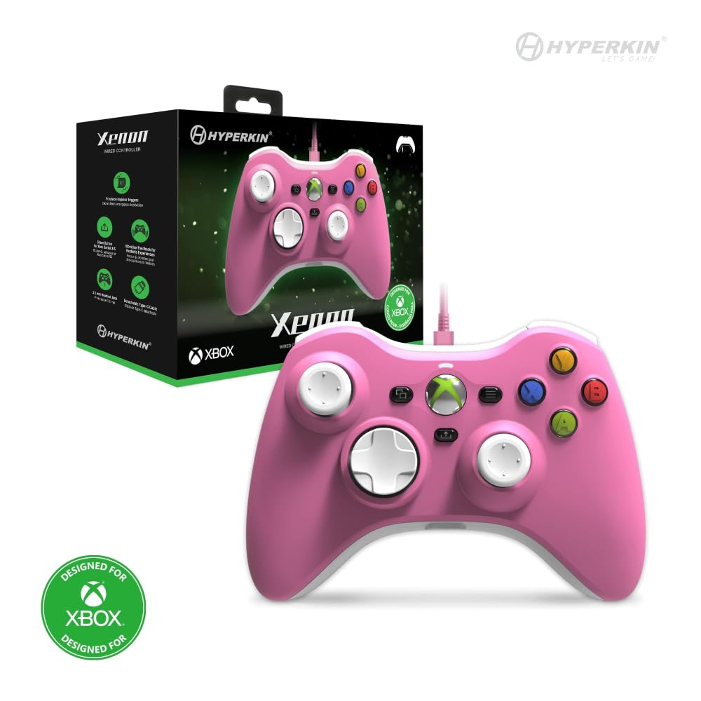 Xenon Wired for Xbox Series Licensed Controller, Pink, XS/Xbox One/PC (Windows 10/11) (Officially Product)