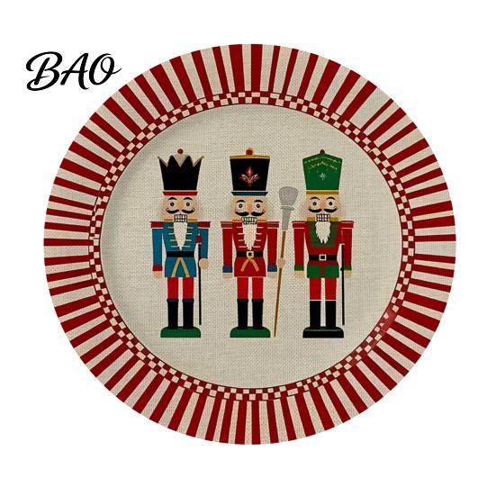 Tapis de Table Rond Antidérapant Décoration de Cuisine Motif Festif de Noël 14 Pouces Protecteur de Table Anti-Taches Résistant à la Chaleur Pad d'Isolation de Table
