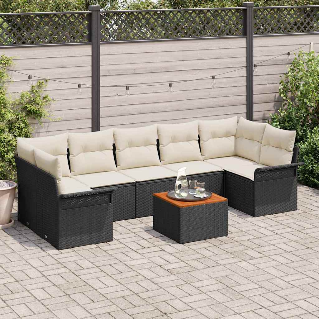 Garden Sofa Set with Storage 8 pcs Black and Cream Poly Rattan