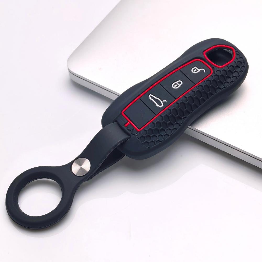Key Cover for Porsche Cayenne Macan Panamera Boxster Taycan 718 911 Cayman with Keychain Anti-Scratch Guard Shockproof Protection Soft Grip Texture