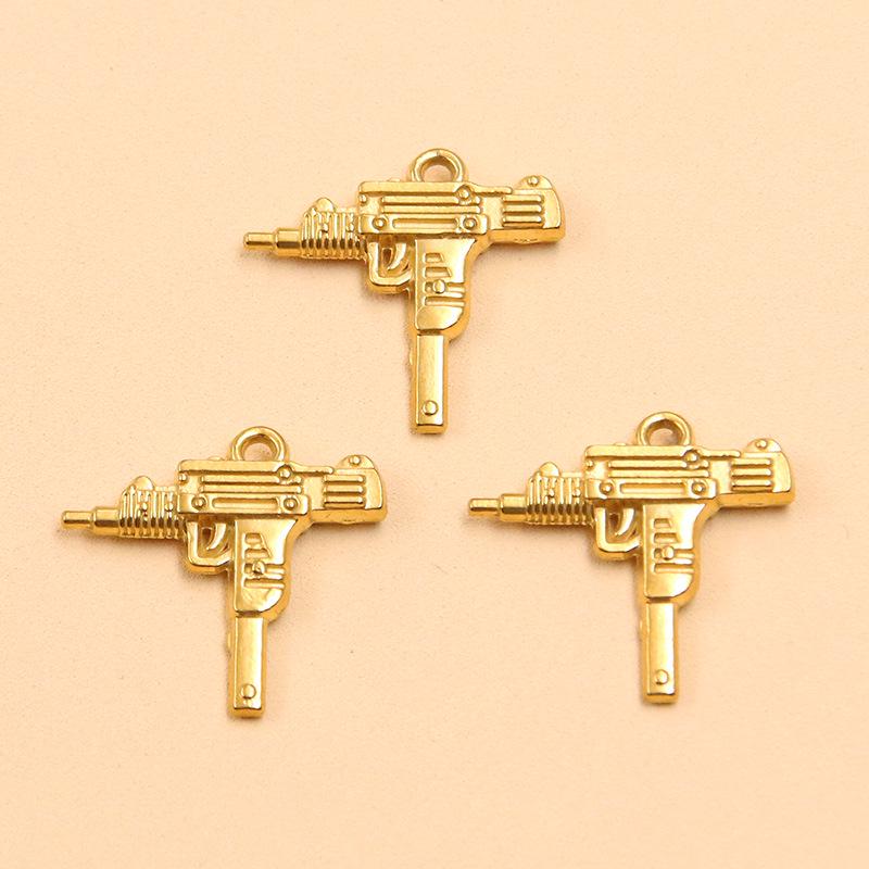 18K Gold Plated Stainless Steel Gun Pendant Accessories, 4 Styles