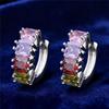 Cute Female Rainbow Zircon Stone Hoop Earrings Vintage Fashion Silver Color Wedding  For Women