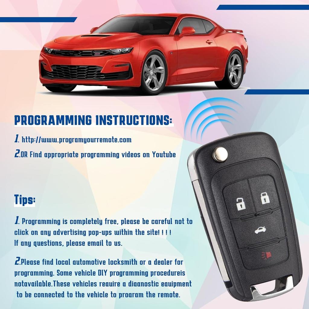 Key Fob Keyless Entry Remote Compatible with Chevy Cruze/Camaro/Impala/Equinox/GMC Terrain/Buick Lacrosse/Regal/Verano/Encore 2010- Car Key