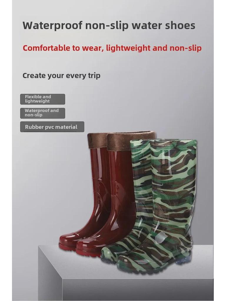 Free Shipping: Men's High-Top Rain Boots, Warm Mesh, Non-Slip, Wear-Resistant, Construction-Grade, Long Tube Rubber Water Shoes.
