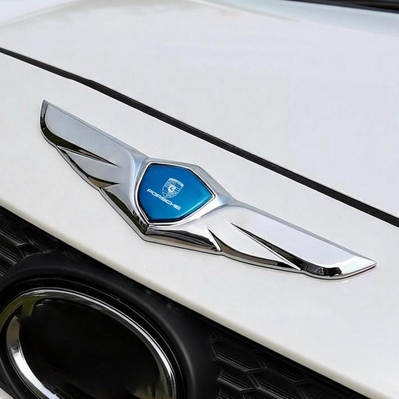 New Wing Shape Zinc Alloy Stickers Car Metal Chromed Emblem Stickers For Porsche Cayenne Panamera Macan Boxster Cayman 718 911 VT6