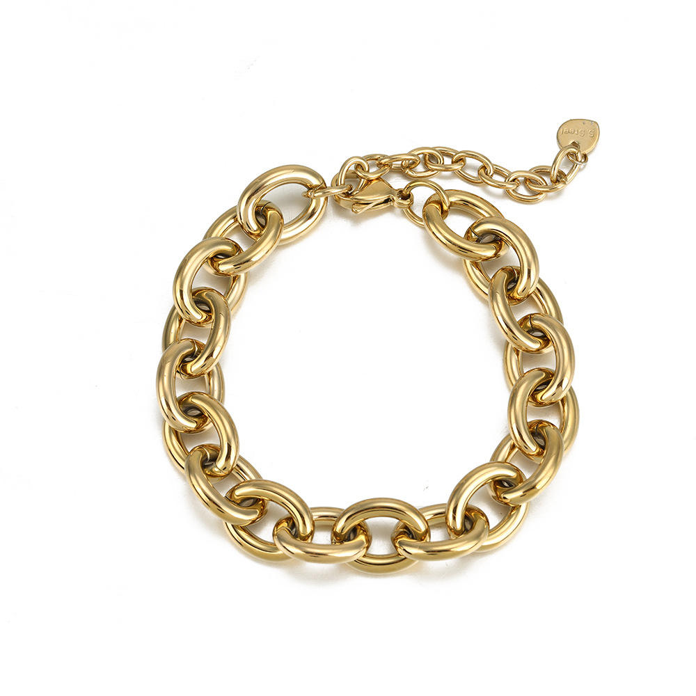 Custom Gold Plated Stainless Steel Jewelry Fashion Chunky Oval O Link Chain Bracelet