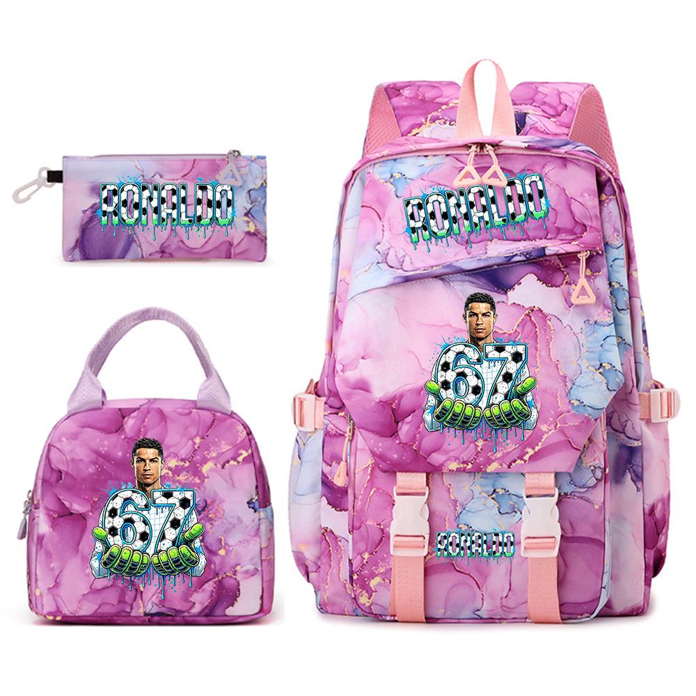 Cr7 Ronaldo 67 Print Student Rugzak Set met Lunchtas Etui Tienermeisjes School Reis Dagrugzak