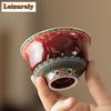 85ml Chinese Lang Red Glaze Dunhuang Teacup Retro Tea Bowl Tea Cup Set Tea-tasting Fragrance Cup Chazhan Master Cups For Tea