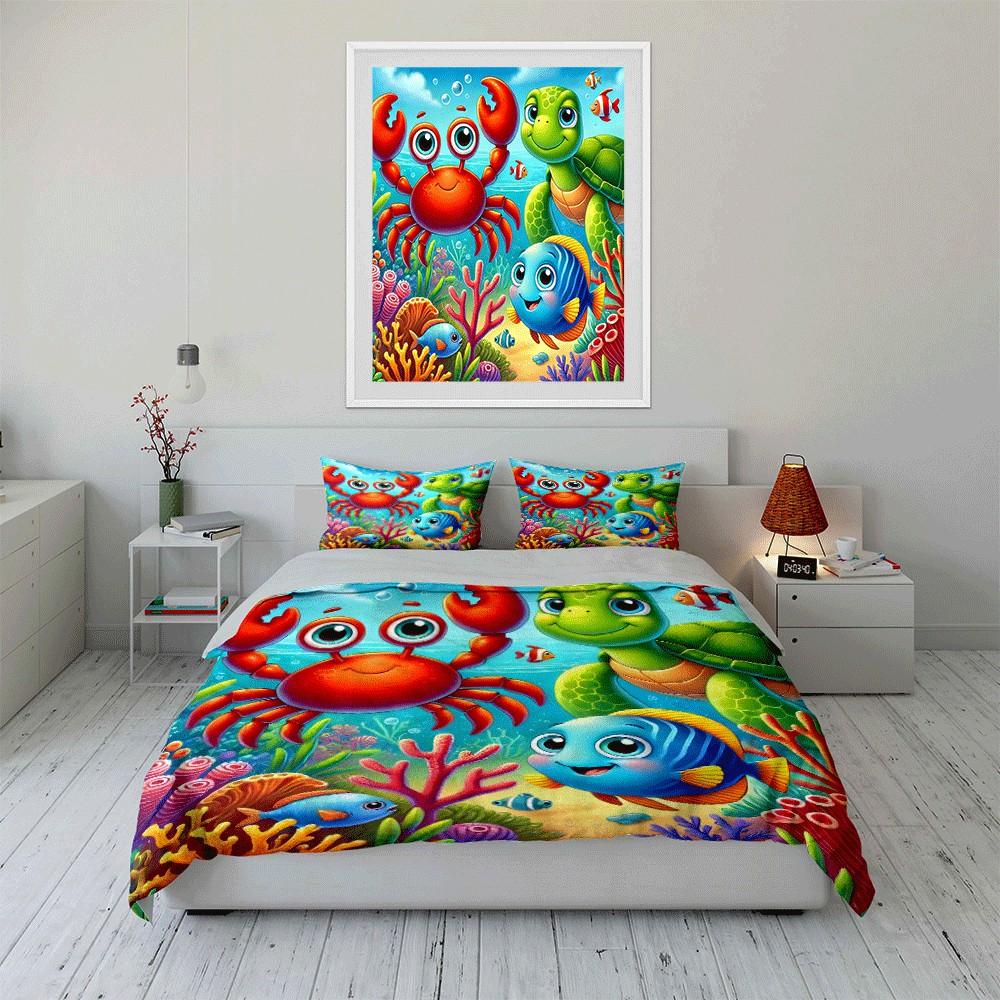 Underwater Friends Kids Decor Set Exquisite Three-Piece Bedding Set Gift For Kids And Adults