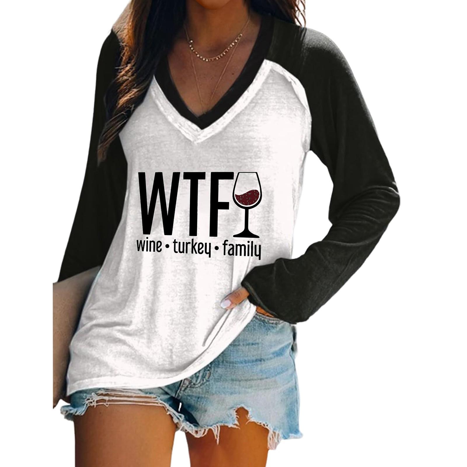 

Женская футболка с длинными рукавами, V-образным вырезом, градиентным принтом букв, повседневный и удобный топ S белый