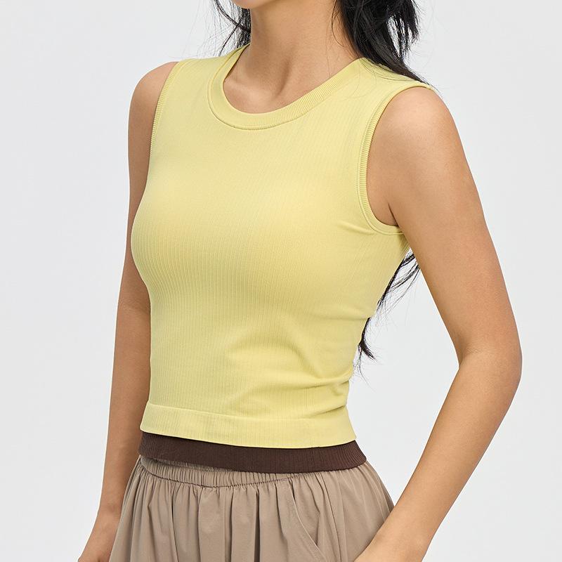 

Women s Slimming Sleeveless Sports Vest – Solid Color Yoga and Running Base Layer S