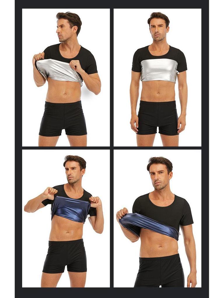 Camiseta de Fitness de Cuello Redondo para Hombre, Moldeador Corporal que Aumenta la Sudoración, Control de Abdomen