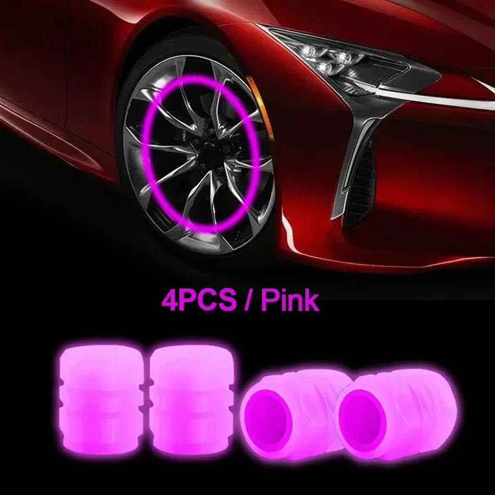 4pcs Luminous Valve Caps Fluorescent Night Glowing Car Motorcycle Bicycle Bike Wheel Tyre Hub Luminous Valve Stem Caps Decors Stem Caps1