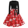 Women's Vintage Christmas Print Long Sleeve Round Neck Party Dress for Holiday Parties