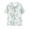 Mom's Short Sleeve Floral Chiffon Shirt Women's Summer New Loose Causal V Neck Thin Top