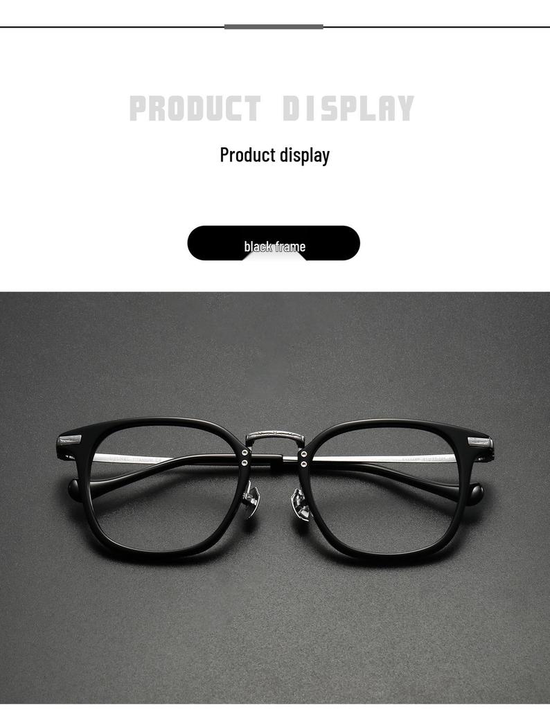 Ultra-Light Retro Black Myopia Glasses with Large Square Wood-Based Frame