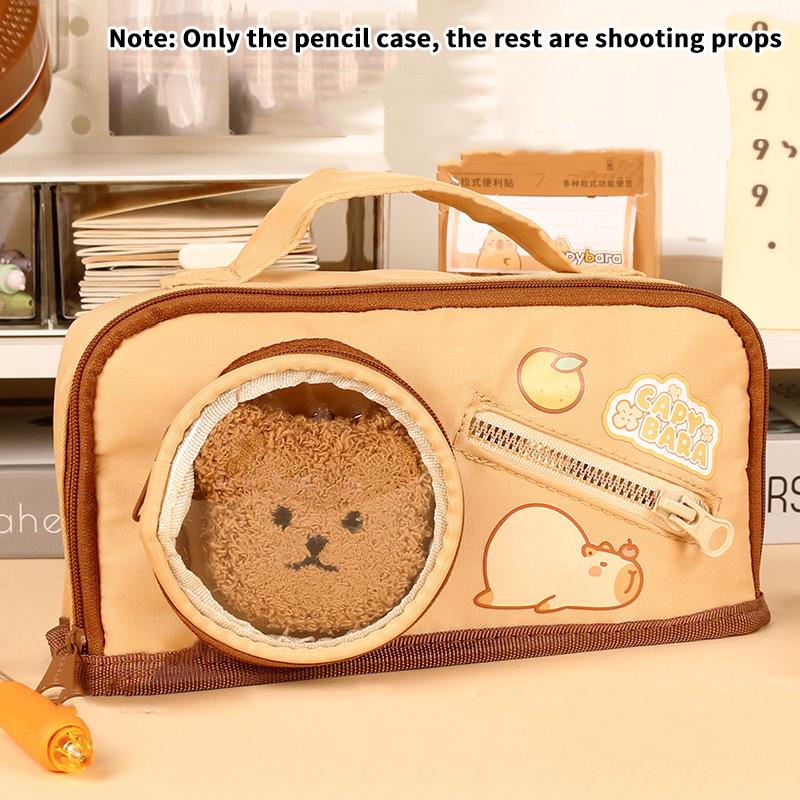 

Cartoon Capybara Handheld Pencil Case Large Capacity Pencil Pouch Zippers Creative Stationery Storage Pencil Case School Supplie