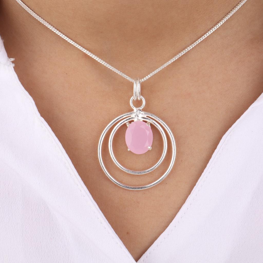 Rose Chalcedony Gemstone 925Sterling Silver Gift Jewelry Boho Pendant For Women PP-61-18