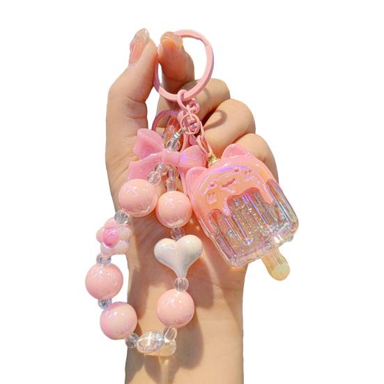 Cat Popsicle Keychain Heart Flower Bead Keychain Cute Transparent Popsicle Pendant Backpack Purse Charm Gift for Women Girls