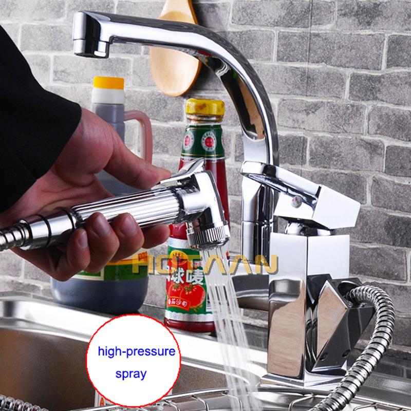 Pull Out Kitchen Faucet Chrome Plated Finish Dual Sprayer Nozzle Cold Hot Water Mixer Brass Bathroom Faucet Torneira Cozinha