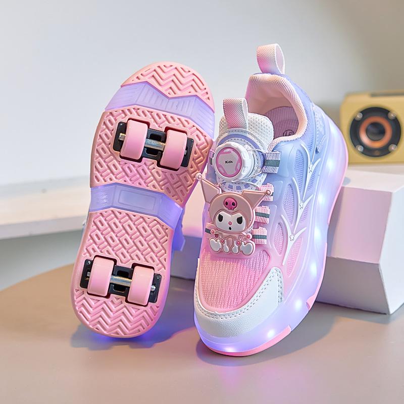 Girls' Two-Wheel Flashing Roller Skates - Mesh Sneakers for Kids