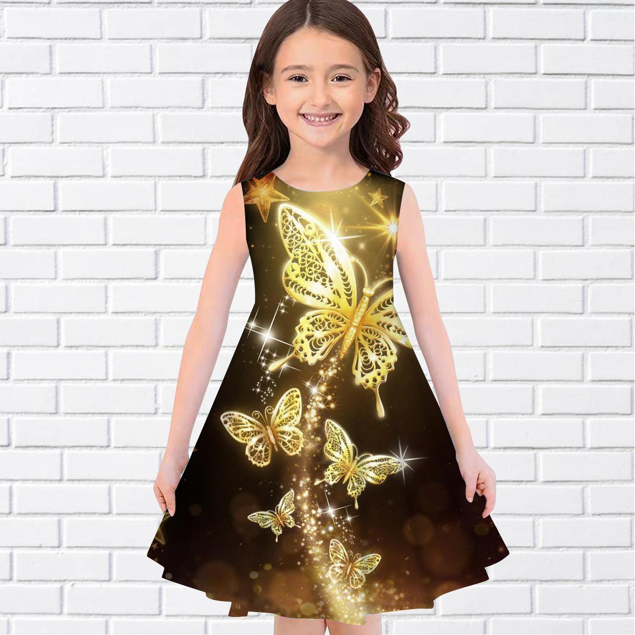 

Girls Sleeveless Dress Fashionable Round Neck Flowers Printed Casual Comfortable Breathable Dress Summer Versatile Mini Children s Dress 160